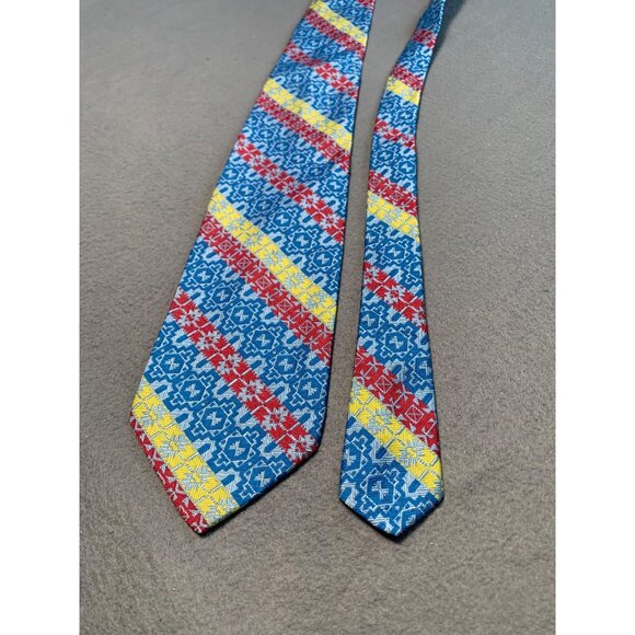 Vintage Towncraft Silk Mens Tie Blue Red Yellow Geometric Stripes Necktie - Picture 5 of 5